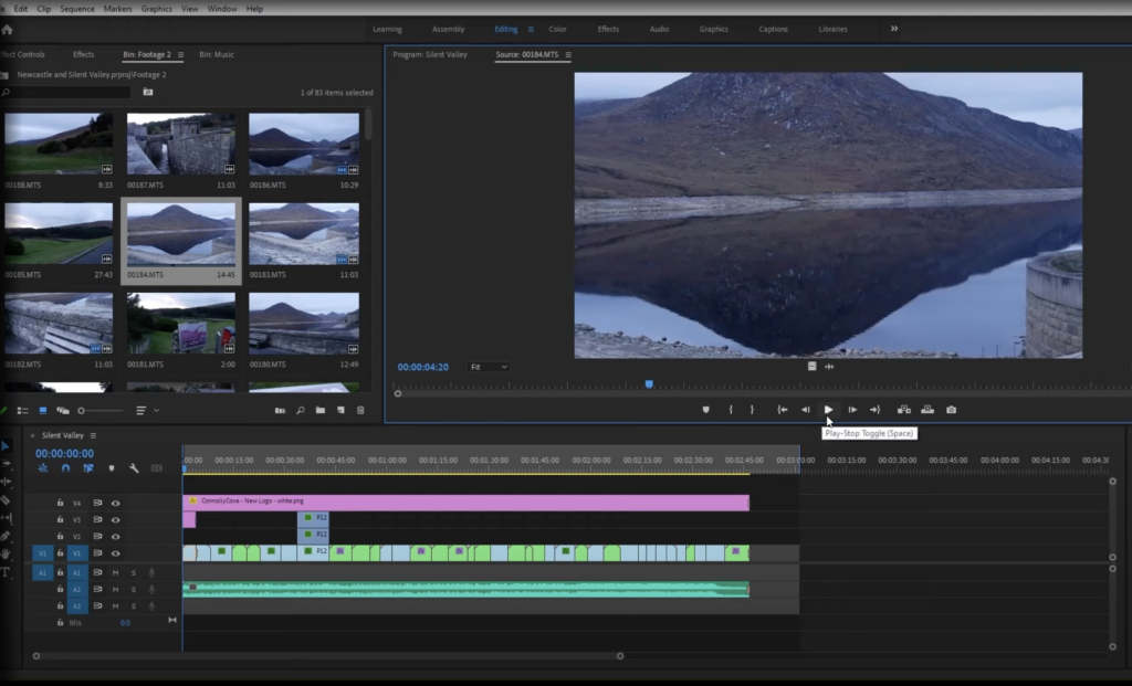 This is an image of an Adobe Premiere timeline where someone editing is using in and out points in the Source monitor.